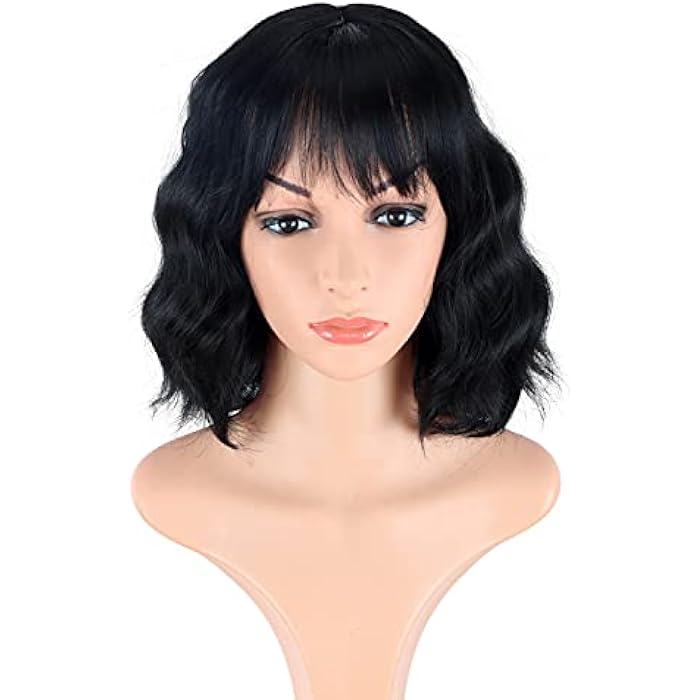 DILLARDS Volanqi Short Black Wavy Wigs For Women Synthetic Wavy Wigs With Bangs Daily Use Wigs Cosplay Wigs (Black-1B#) - Image 4